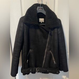 OAK+FORT oversized Black faux shearling moto jacket